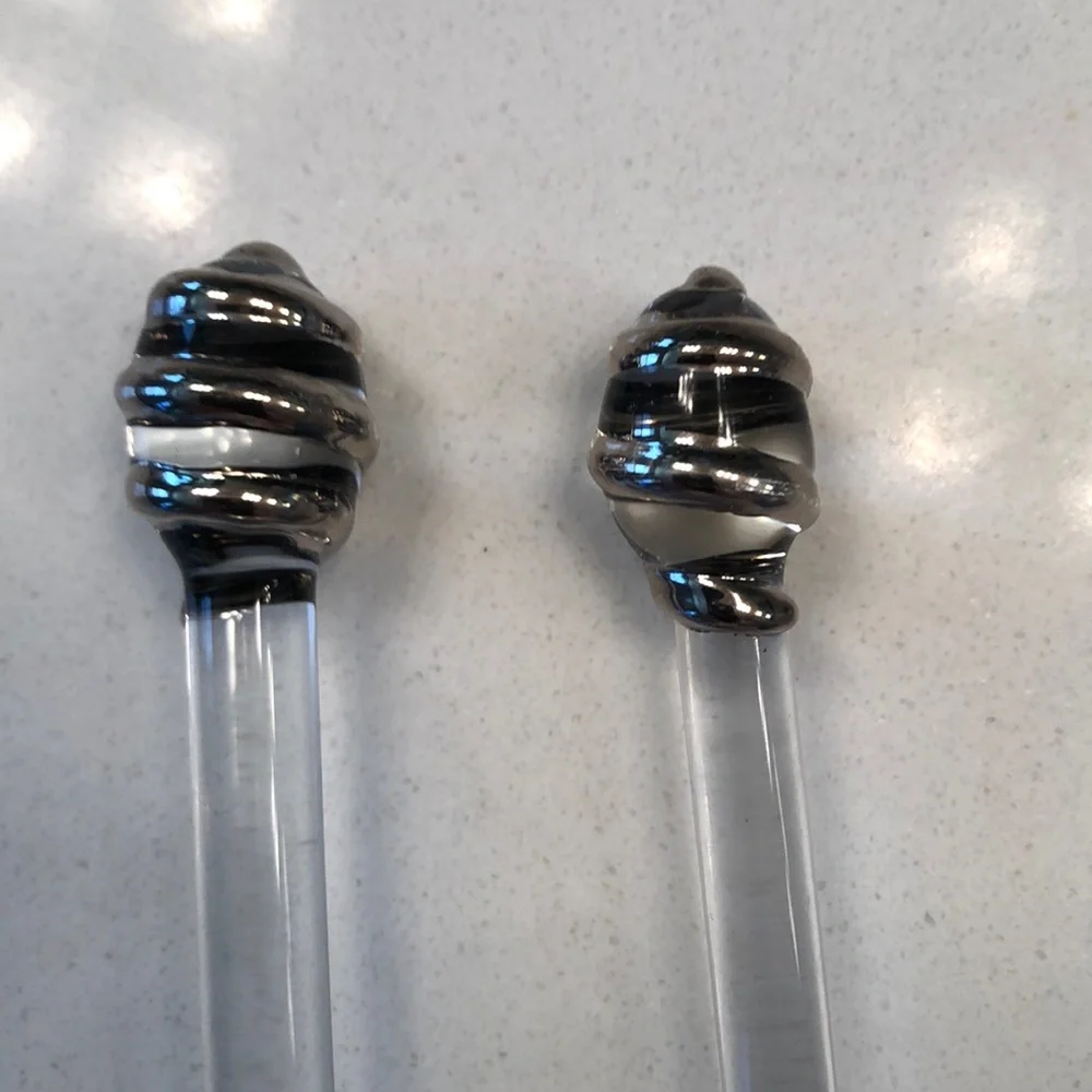 Hand Blown Glass Stunning Appetizer Spoon and Fork